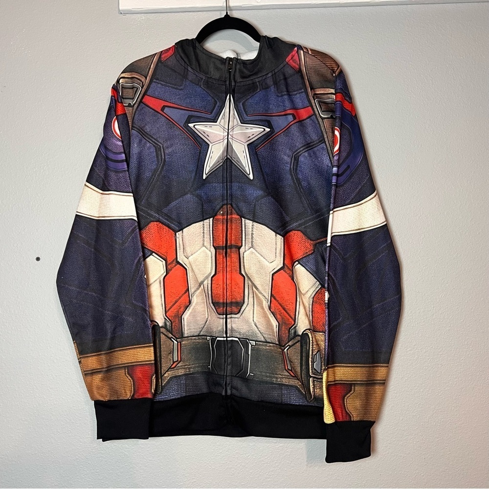 Marvel Captain America Full Zip Sweatshirt Jacket Facemask Costume Size Large - Picture 4 of 8